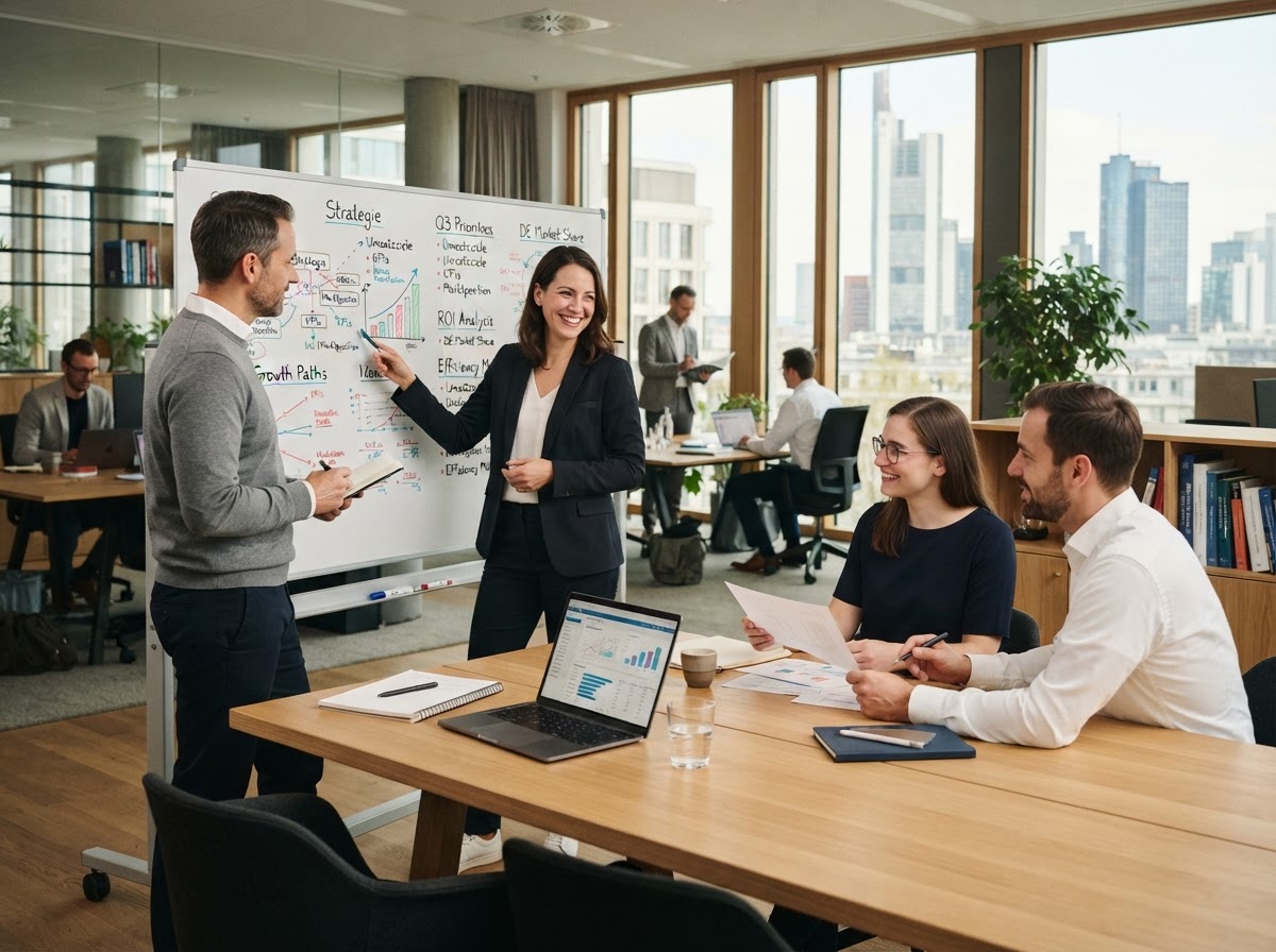 E-compassmarketing analytics team reviewing AI-generated portfolio risk data